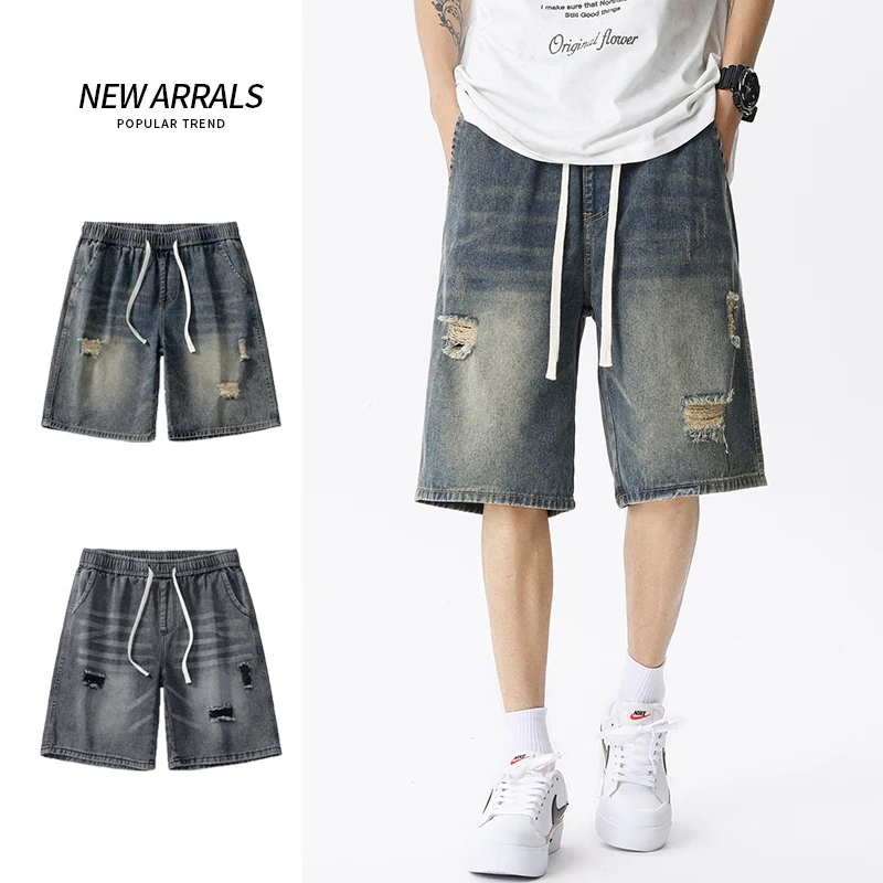 Men'S Shoes With Jeans - Été mince Denim Shorts hommes rétro
