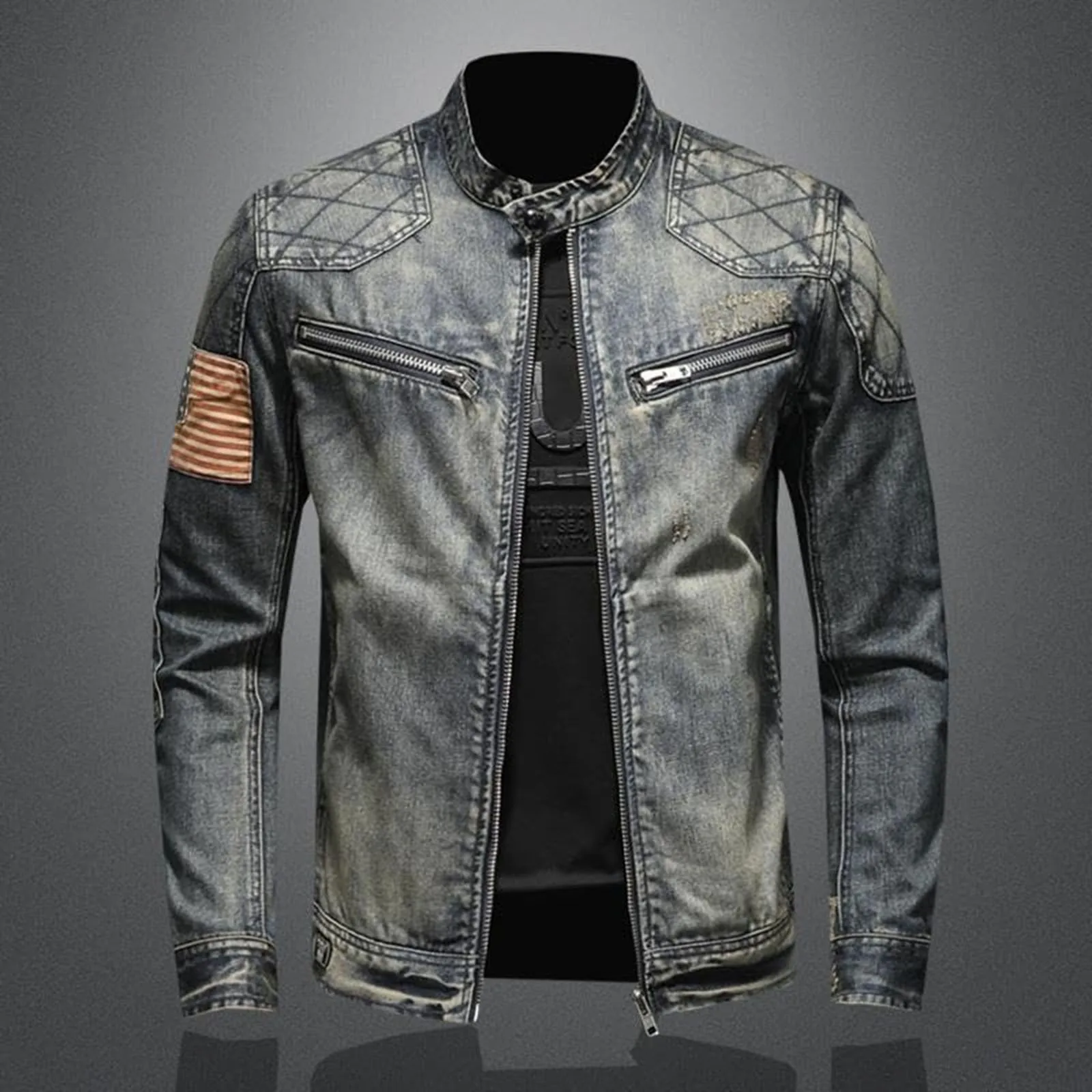 Men'S Shoes With Jeans - Veste en jean Vintage avec fermeture
