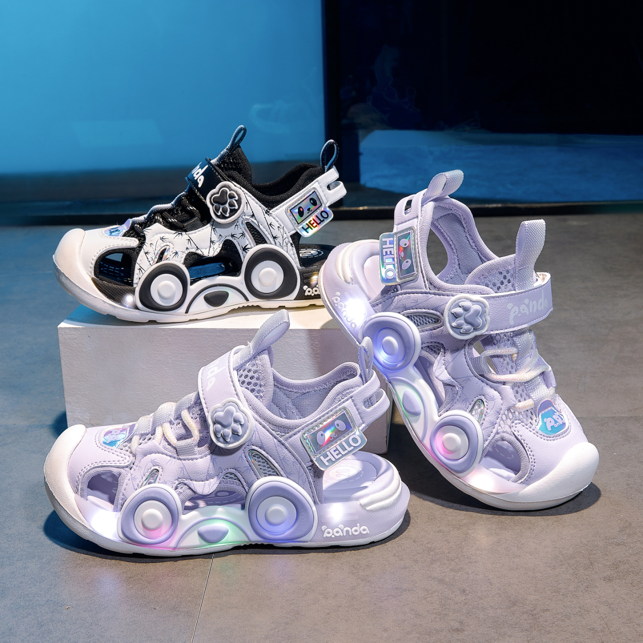Velcro Strap Sandal - Sandales de voiture lumineuses pour enfants,