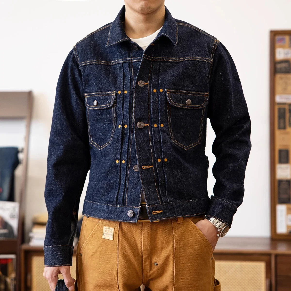 Men'S Shoes With Jeans - Veste en jean à lisière Red