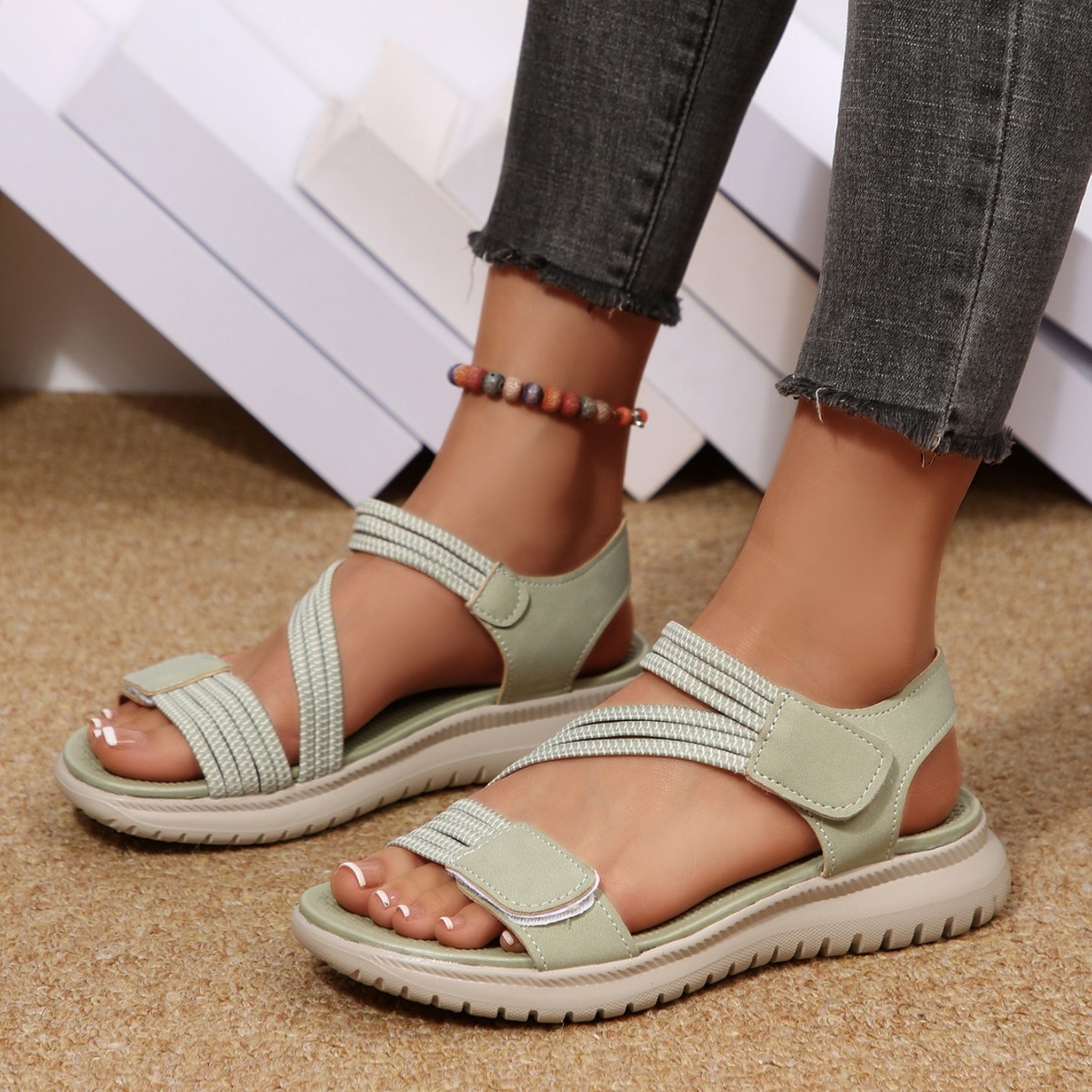 Velcro Strap Sandal - Nouvelles sandales compensées cousues pour femme,