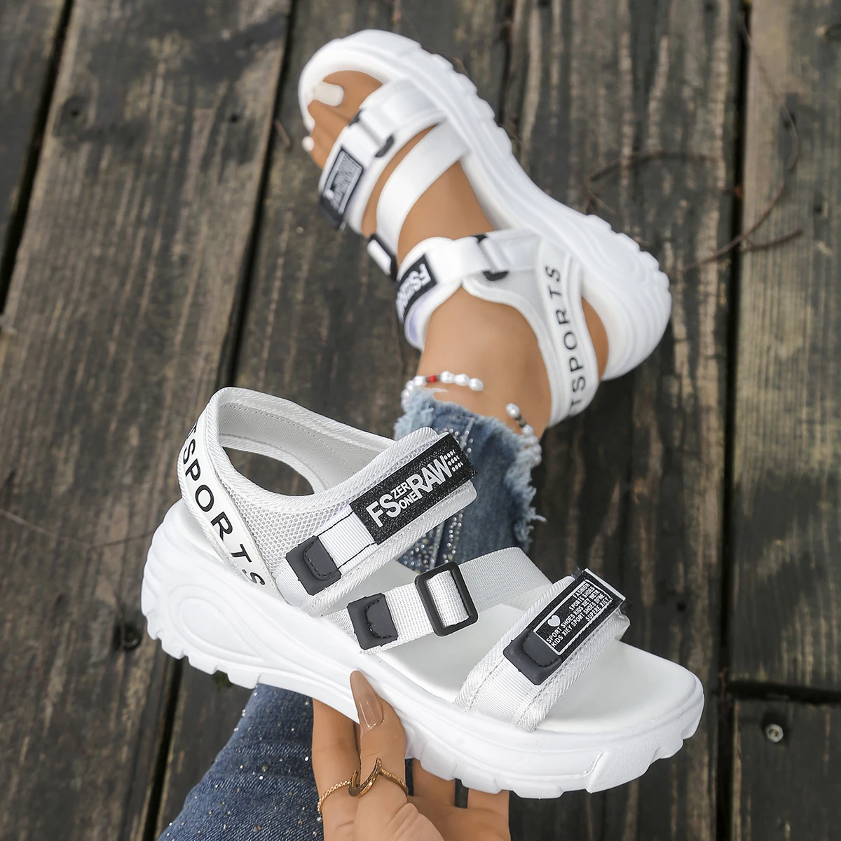 Velcro Strap Sandal - Femmes plate-forme sandales à talons compensés