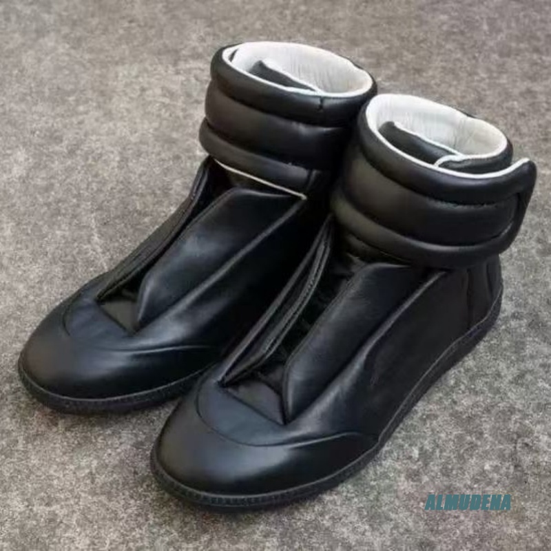 Men Shoes Velcro - Baskets montantes décontractées noires unies pour