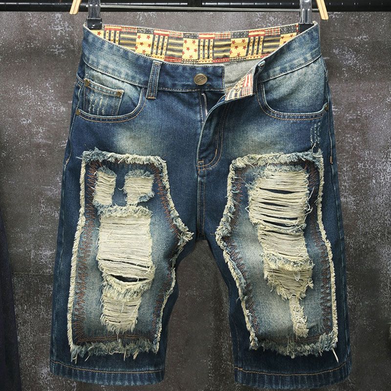 Men'S Shoes With Jeans - Nouveau short en jean déchiré brodé