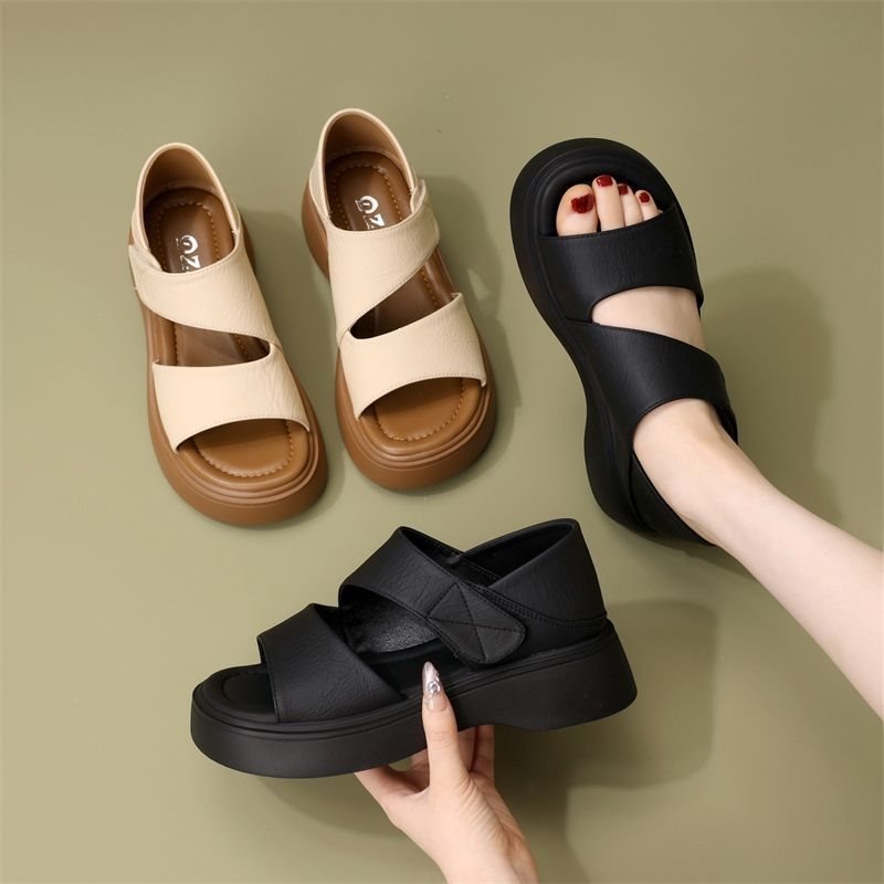 Velcro Strap Sandal - Nouvelles sandales plates noires polyvalentes à