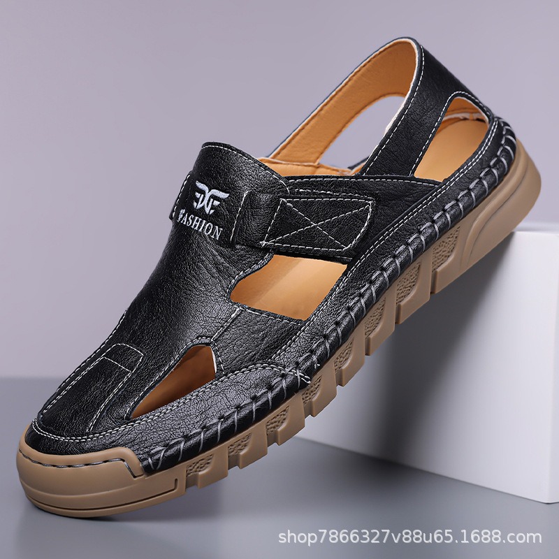 Sandales en cuir perforées pou - Men Shoes Velcro avis et prix
