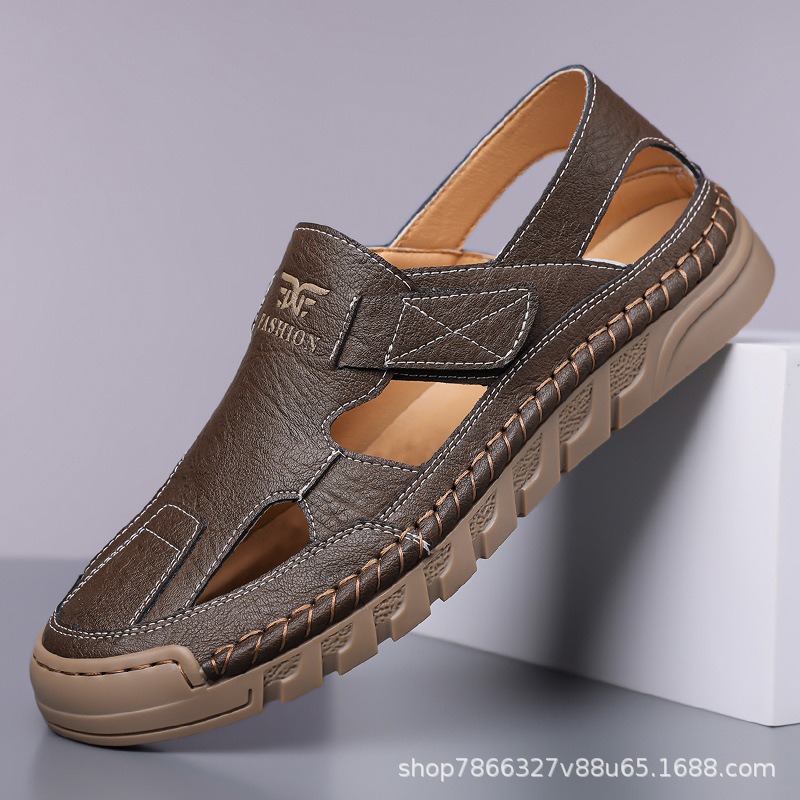 Sandales en cuir perforées pou - Men Shoes Velcro avis et prix