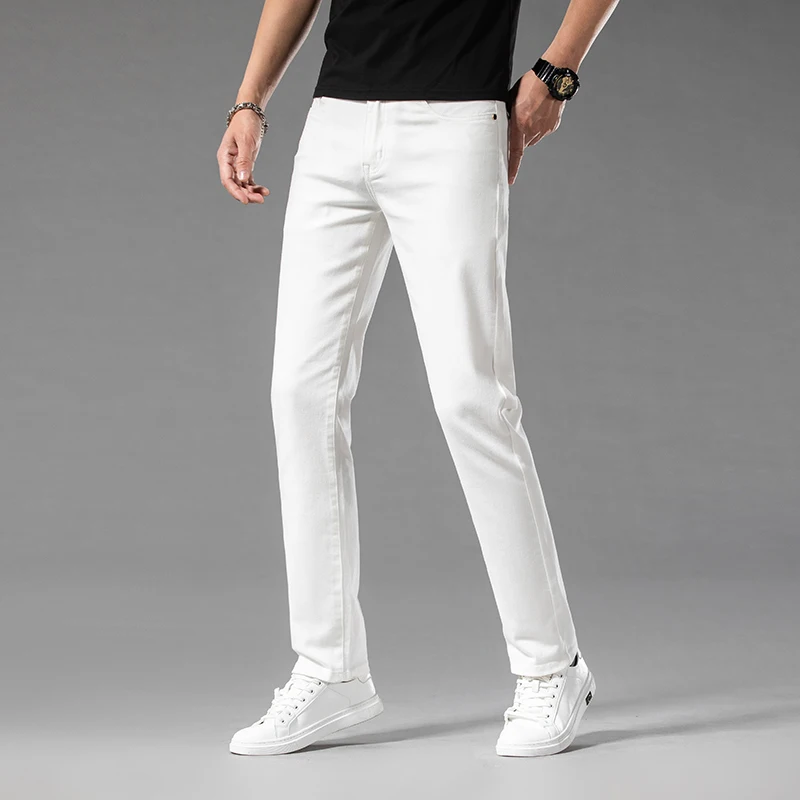 Jeans slim en coton blanc pour - Men'S Shoes With Jeans avis et prix