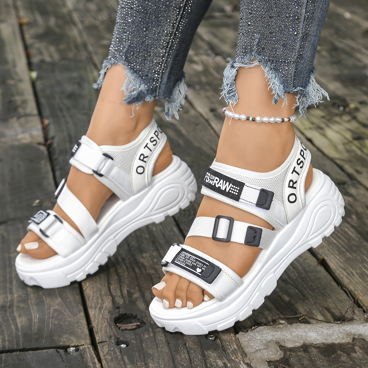Femmes plate-forme sandales à  - Velcro Strap Sandal avis et prix