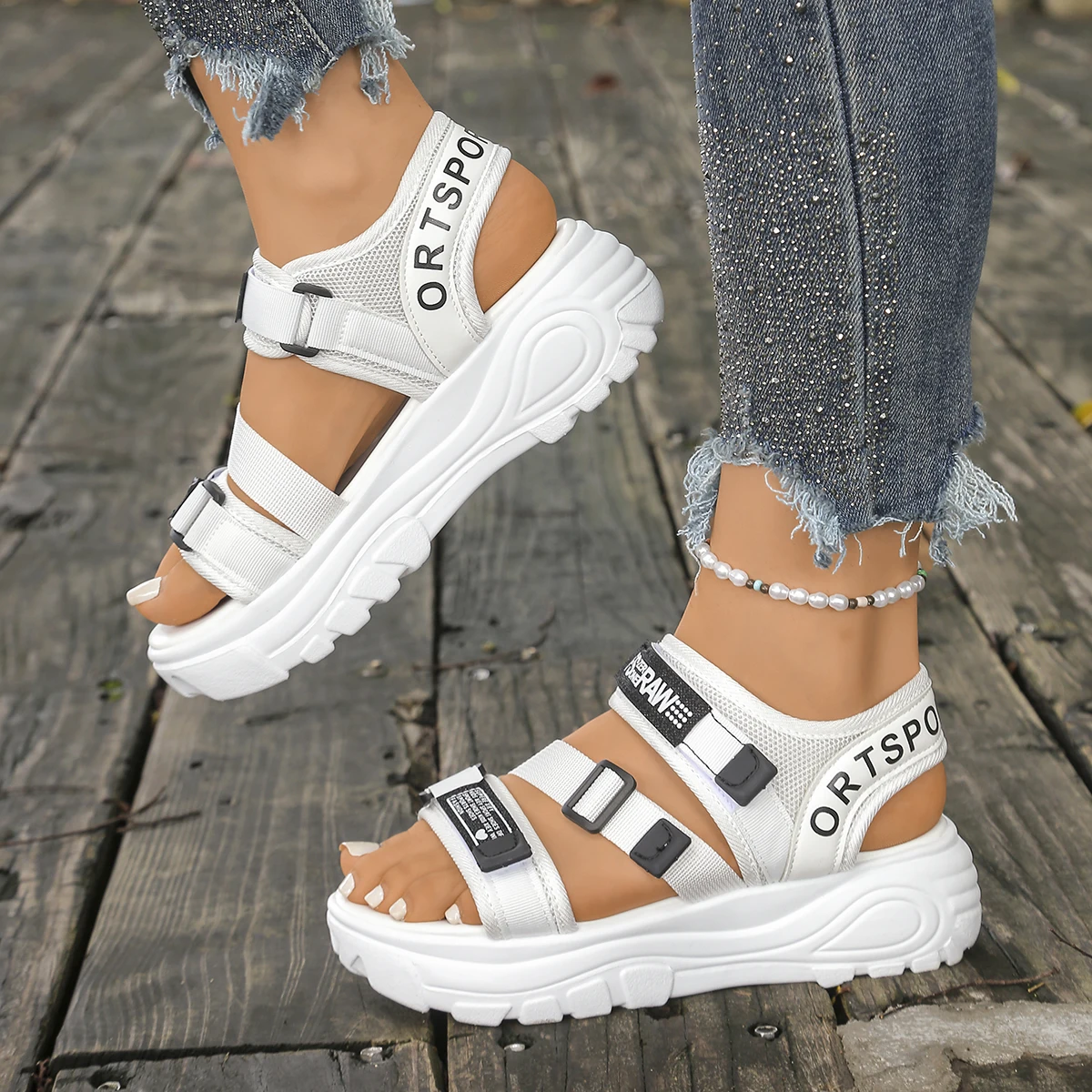 Femmes plate-forme sandales à  - Velcro Strap Sandal avis et prix
