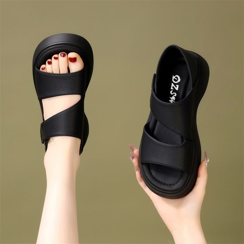 Nouvelles sandales plates noir - Velcro Strap Sandal avis et prix