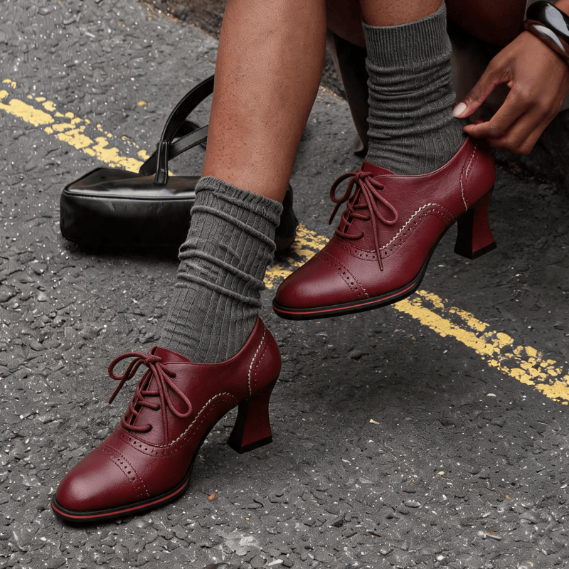 Chaussures Oxford à talons mi- - Oxford Brogue Leather avis et prix