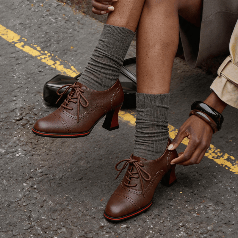 Chaussures Oxford à talons mi- - Oxford Brogue Leather avis et prix